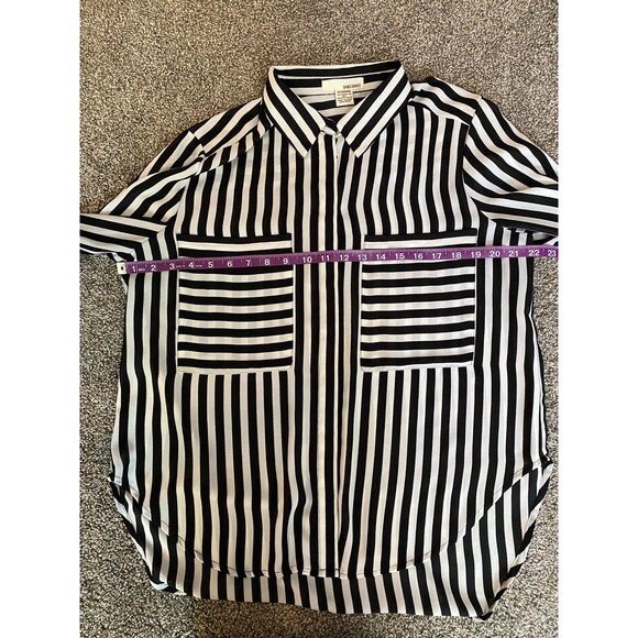 Sans Souci Black & White Vertical Stripe Blouse - Size M - Picture 6 of 7